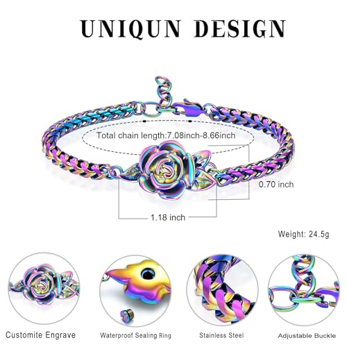 Minicremation Women's Adjustable Rose Urn Bracelet Ashes Holder Memorial Elegant Link Chain Keepsake Cremation Bangle to Hold Ashes - color: Colorful-A