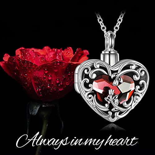 WINNICACA Cremation Jewelry for Ashes Locket Ashes Necklace Urn Necklace for Women Sterling Silver Cremation Necklace for Ashes Fine Keepsake Picture Necklace Memorial Jewelry - style: A01-Rose Urn Locket Necklace(Red Crystal)