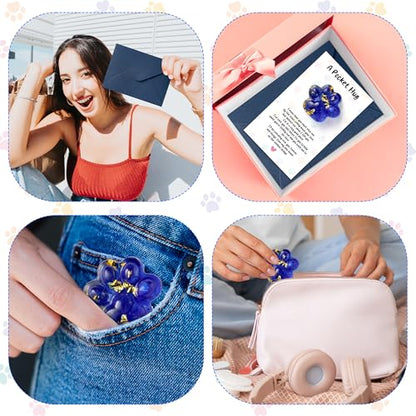 EYxsaxenk Loss of Pet Sympathy Gift Glitter Blue Dog Cat Paw Pocket Hug | 3Pack Loss of dog cat keepsake memorial card & envelope, Remembrance pet sympathy gift for pet lover, Adult stress relief toy - color: 3Pcs Blue Paw