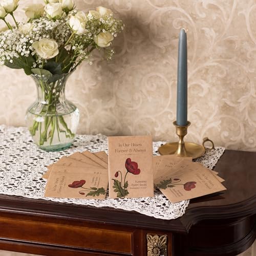 Bentley Seed Co. | Celebration of Life Funeral Favors for Guests | Non-GMO, Non-Coated Flanders Poppy Seed Packets in Our Hearts Forever and Always | Sentimental Memorial Service Gift | Pack of 25 - style: In Our Hearts Forever & Always