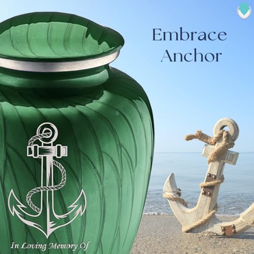 Adult Personalized Anchor Cremation Urns for Human Ashes I Large Pearl Green Funeral Urn for Men and Women I 200 lbs - color: Pearl Green