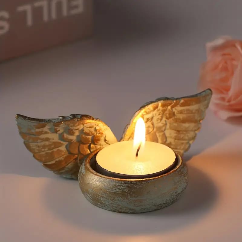 1Pcs Angel Wings Candle Holder Green Angel Wings Tealight Candle Holders Resin Votive Candle Holder Prayer Candle Holder Memorial Gifts for Family Desktop Decorative Tree Candles