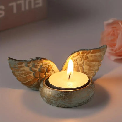 1Pcs Angel Wings Candle Holder Green Angel Wings Tealight Candle Holders Resin Votive Candle Holder Prayer Candle Holder Memorial Gifts for Family Desktop Decorative Tree Candles