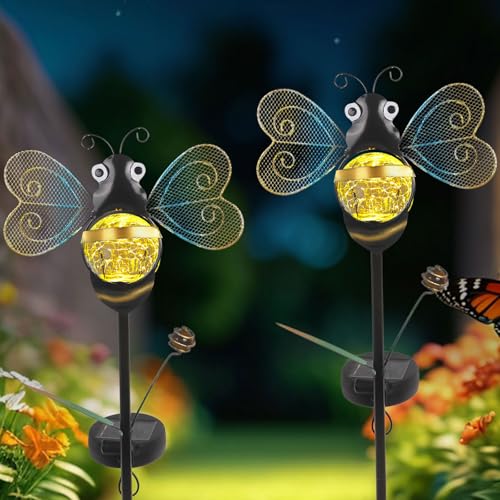 Solar Bee Garden Stakes Lights Outdoor Waterproof 2 Pack - color: Gold-2 Pack