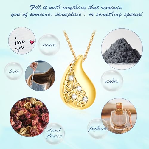 Tree of Life Teardrop Urn Necklace for Ashes Teardrop Crystal Cremation Jewelry Celtic knot Ashes Pendant Stainless Steel Keepsake Memorial Jewelry for Women Men - color: Gold