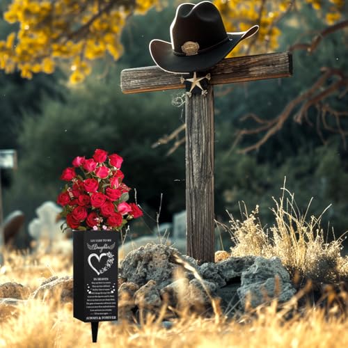 WEBEEDY Letters to My Daughter Grave Vase Happy Heavenly Birthday Metal Cemetery Vases with Spike, Heart Butterflies Wings Memorial Vases, Memorial Gifts for Loss of Gaughter, 1pc, 3.1x7.9 Inch - color: A Letter to My Daughter