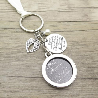 Bridal Wedding Memorial Bouquet Charm Wedding Bouquet Charm for Memory Photo Frame Memorial Keychain - style: On Wedding Day Granddaughter-round
