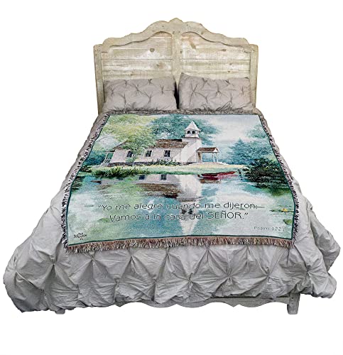 Pure Country Weavers Lakeside Scripture Spanish Blanket by Jack Sorenson - Psalm 122:1- Religious Gift Tapestry Throw Woven from Cotton - Made in the USA (72x54) - color: Psalm 122:1 Spanish, size: 72" x 54"