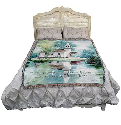 Pure Country Weavers Lakeside Scripture Spanish Blanket by Jack Sorenson - Psalm 122:1- Religious Gift Tapestry Throw Woven from Cotton - Made in the USA (72x54) - color: Psalm 122:1 Spanish, size: 72" x 54"
