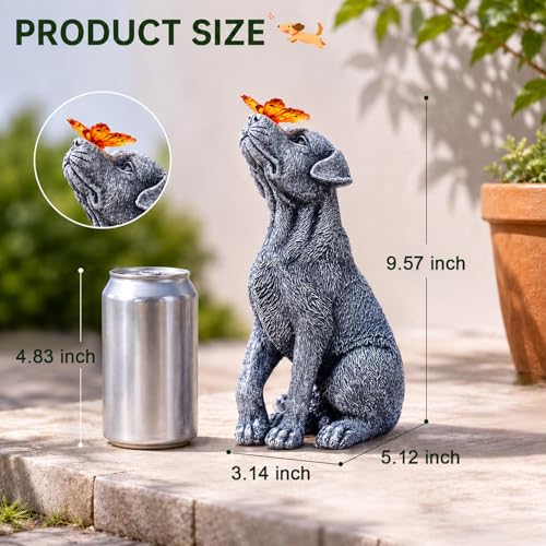 Goodeco Dog Statue with Solar Butterfly Garden Decor - color: Gray