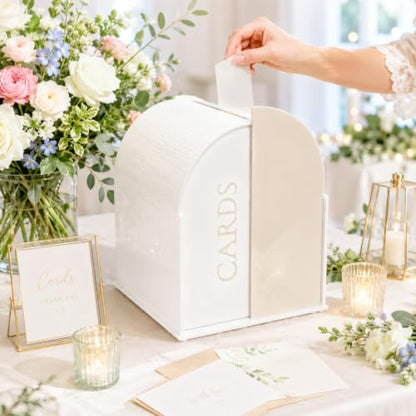 White Arched Wedding Card Box with Light Beige Standee & Erasable Pen | Acrylic Wedding Card Boxes for Reception, Wide Slot, Wedding Box for Cards and Money, for Birthday Graduation Baby Shower - color: Light Beige