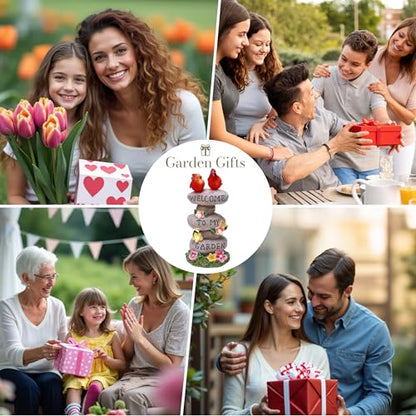 TERESA'S COLLECTIONS Cardinal Garden Decor with Outdoor Solar Lights 11" | LED light Garden Statues, Welcome Yard Sign Rocks & Flower Resin Valentines Decorations, Gifts for Mom Yard Decor