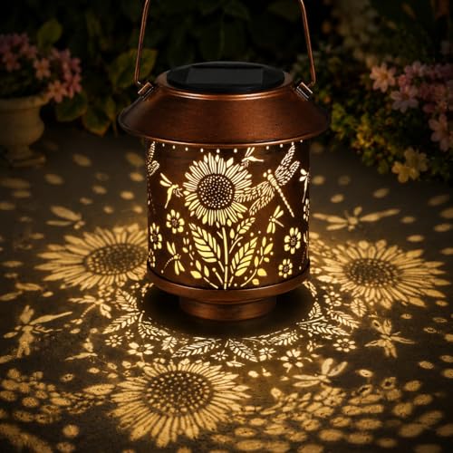2 Pack Solar Lantern Outdoor Hanging, Gifts for Women Mom（Sunflower） - color: b-Dragonfly-2PC