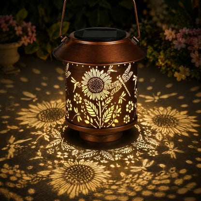 2 Pack Solar Lantern Outdoor Hanging, Gifts for Women Mom（Sunflower） - color: b-Dragonfly-2PC