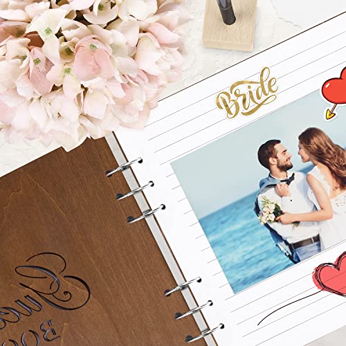 Creawoo Wooden Wedding Guest Book Reception Sign in Photo Album with Table Sign, Pen & Holder, Hardcover Memory Registry Guestbook with 90 White Pages for Baby Shower, Birthday, Bridal Shower, Wedding - size: 8.5"