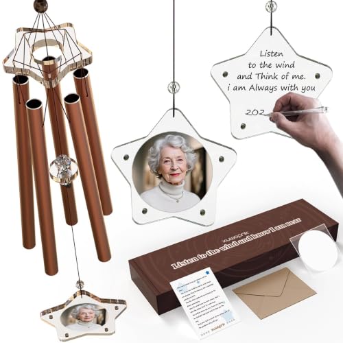 Personalized Memorial Wind Chime with Custom Photo, Name & Date - Thoughtful Sympathy Gift for Garden, Porch, Backyard & Patio Decor