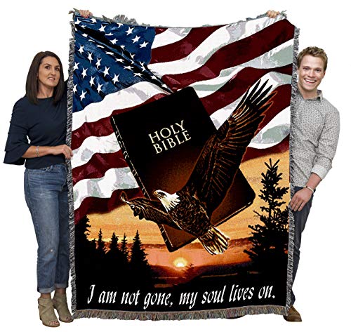 Pure Country Weavers I Am Not Gone My Soul Lives On Blanket Bible Eagle Flag - Sympathy Bereavement Gift Tapestry Throw Woven from Cotton - Made in the USA (72x54) - color: Soul Lives on Bible, size: 72" x 54"
