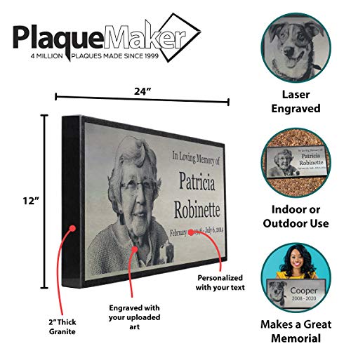 PlaqueMaker Stainless Steel and Granite Memorial Headstone - Markers for Lost Family Members, Infants, Loved Ones, Friends, Dogs, Cats, and Other Family Pets. (24 x 12 x 2) - size: 24 x 12 x 2"