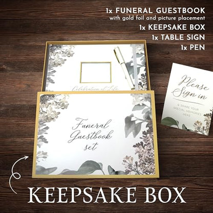 Elegant White Funeral Guest Book , 10 x 8 Inches 120 Pages Guest Book for Funeral , 360 Entries Guest book for Funeral and Memory , Memorial Service Guest Book with Pen and Sign , Memorial Guest Book