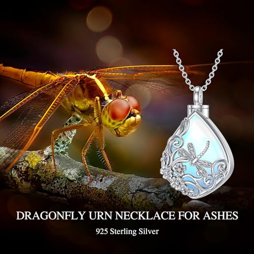 PELOVNY Urn Necklaces for Ashes of Loved Ones 925 Sterling Silver Personalized Heart Locket Urn Necklace Cremation Keepsake Memorial Jewelry Gifts for Women Men - color: Dragonfly Urn-2