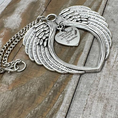 Grandma Memorial Car Charm – Guardian Angel Wings Rearview Mirror Ornament – “I Have an Angel in Heaven, I Call Her Grandma” – Grandmother Remembrance Gift