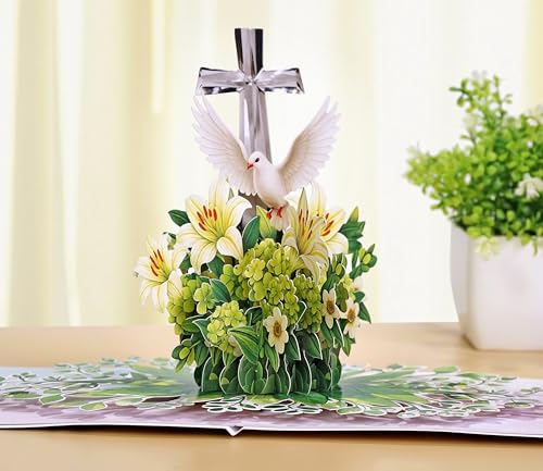 CUTPOPUP Religious Sympathy Card Pop Up 3D, with Caring Thoughts and Prayers, Blank Note Cards with Envelope (Lily with Cross) SD257US - color: Sympathy religious-6x8in