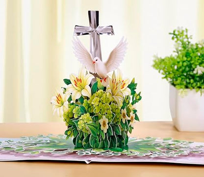 CUTPOPUP Religious Sympathy Card Pop Up 3D, with Caring Thoughts and Prayers, Blank Note Cards with Envelope (Lily with Cross) SD257US - color: Sympathy religious-6x8in