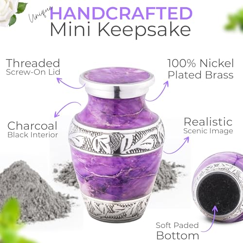 Marbled Metal Keepsake Urn for Human Ashes, Mini 6 Cu in, Purple - color: Purple, size: Small (Set of 1)
