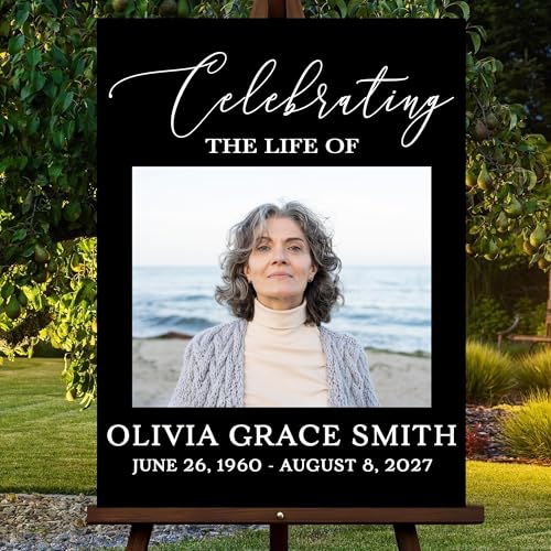 Custom Black & White Funeral Photo Sign, Elegant Black Memorial Welcome Sign, Celebration of Life Memorial Welcome Sign, Celebration of Life, Funeral Decor - color: Background #04