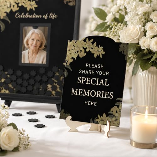 Geelin 56 Pcs Funeral Guest Book Alternatives Set for Memorial Service Elegant Celebration of Life in Loving Memory with 80 Pcs Box Heart Wooden Sign and Pens Funeral Supplies(Black) - color: Black