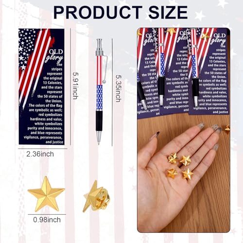 24Set Veterans Day Gifts Bulk 4th of July Patriotic American Flag Ballpoint Pens Veterans Day Pins Star Bookmarks, Independence USA Souvenirs Appreciation Gifts for Veteran Patriots Party Supplies