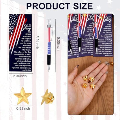 24Set Veterans Day Gifts Bulk 4th of July Patriotic American Flag Ballpoint Pens Veterans Day Pins Star Bookmarks, Independence USA Souvenirs Appreciation Gifts for Veteran Patriots Party Supplies