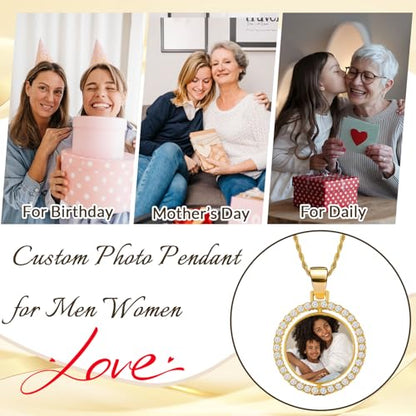 HJX Custom Circle Chain with Wings, Memorial Picture Necklace for Men Womem - color: 5-NP round