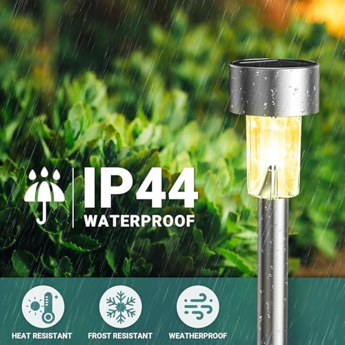 GIGALUMI 16 Pack Solar Lights Outdoor Waterproof, Stainless Steel - color: Warm White