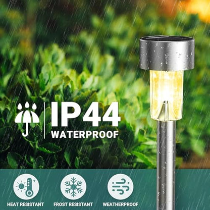 GIGALUMI 16 Pack Solar Lights Outdoor Waterproof, Stainless Steel - color: Warm White