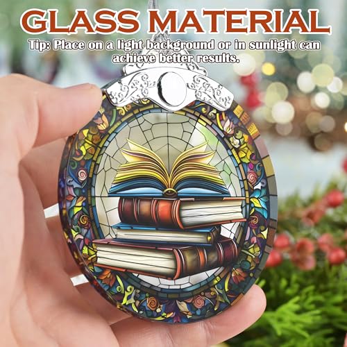 Book Lovers Gifts: Stained Glass Book Ornaments for Christmas Tree - color: Stacked Book