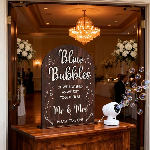 Wood Blow Bubbles Sign Modern Calligraphy for Wedding Ceremony | Modern Calligraphy, Rustic Wooden, Table Top, Wedding Reception and Event Party - color: Brown-Blow Bubbles