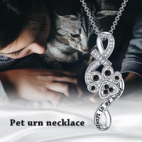 PELOVNY Urn Necklace for Ashes 925 Sterling Silver Butterfly Dragonfly Bee Phoenix Hummingbird Urn Necklaces Animal Crystal Cremation Jewelry for Ashes Cat Dog Pet Memorial Gifts - color: 28-Paw Print Urn