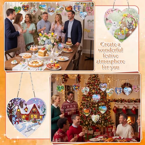Cinnvoice Seasonal Diamond Art Hanging Kit,12 Pcs,Real Scene | Holiday Diamond Art Wreath Ornament, Month Gem Hanging Sign, Festival Crystal Suncatcher, for Door Window Wall Home Decor - style: Real Scene