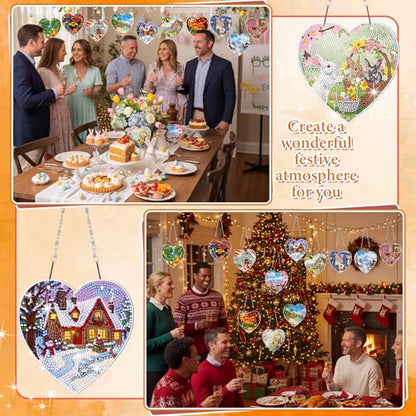 Cinnvoice Seasonal Diamond Art Hanging Kit,12 Pcs,Real Scene | Holiday Diamond Art Wreath Ornament, Month Gem Hanging Sign, Festival Crystal Suncatcher, for Door Window Wall Home Decor - style: Real Scene