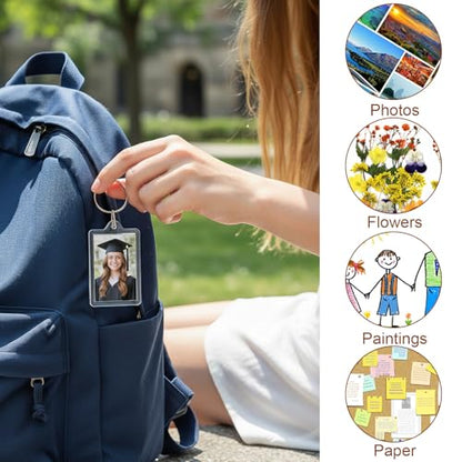 6PCS Acrylic Photo Frame Keychain Holder, 2 Size Personalized Custom Picture Frame Keychain Photo Insert Keychains Holder Personalize Favor Graduation Gift (2"x3", 1.3"x2")