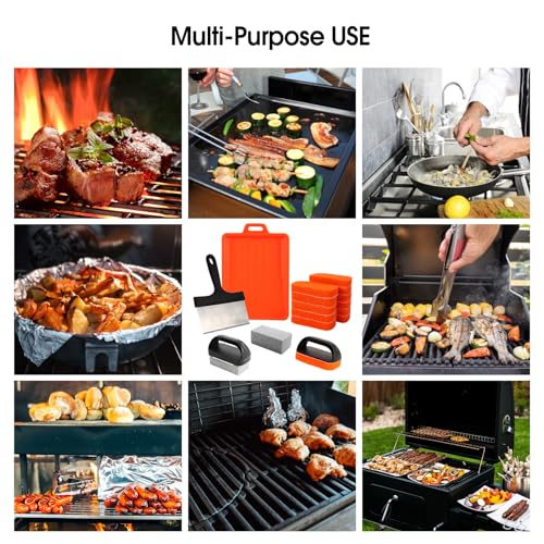 Upgraded Griddle Cleaning Kit for Blackstone 18 Pieces Flat Top Grill Accessories Cleaner Tool Set with Scraper, Heat-Resistant Silicone Spatula Mat with Hanger, Grill Brick, Scouring Pads