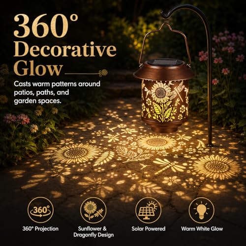 2 Pack Solar Lantern Outdoor Hanging, Gifts for Women Mom（Sunflower） - color: b-Dragonfly-2PC