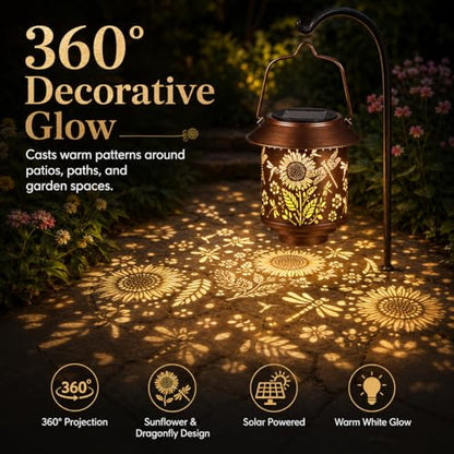 2 Pack Solar Lantern Outdoor Hanging, Gifts for Women Mom（Sunflower） - color: b-Dragonfly-2PC