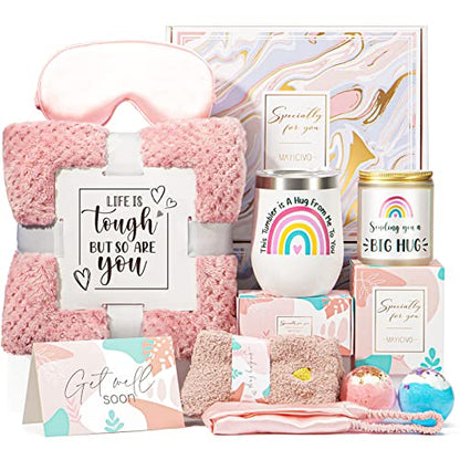 Get Well Soon Gifts for Women, Inspirational Birthday Gifts for Women, Self Care Package Get Well Gift Baskets for Friends After Surgery, Sympathy Thinking of you Gifts, Feel Better Cancer Care Gifts - color: A1.Pink