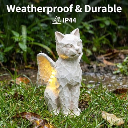 Solar Angel Cat with LED Lights, Cat Memorial Statue for Outdoor - color: Cat With Wings