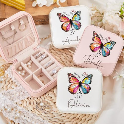 Ajiangwu Back To School Gifts,Personalized Travel Jewelry Case for Women Kids,Custom Small Jewelry Box Mini Teen Girl Gifts Trendy Stuff Jewelry Organizer for Rings, Necklaces, Bracelets - color: Design 5