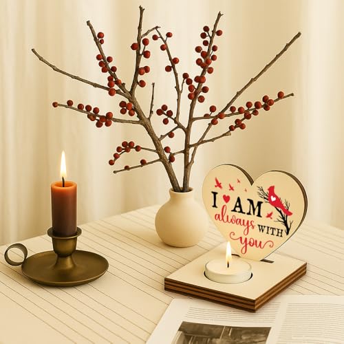 Cardinal Memorial Candle Holder, I Am Always with You Wooden Sympathy Gift, Christmas Thank You Friends Sister Bestie Gifts Shaped Remembrance for Loss of Loved One Candlestick Holders-LATZ02 - color: Wood Always With You