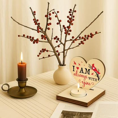 Cardinal Memorial Candle Holder, I Am Always with You Wooden Sympathy Gift, Christmas Thank You Friends Sister Bestie Gifts Shaped Remembrance for Loss of Loved One Candlestick Holders-LATZ02 - color: Wood Always With You