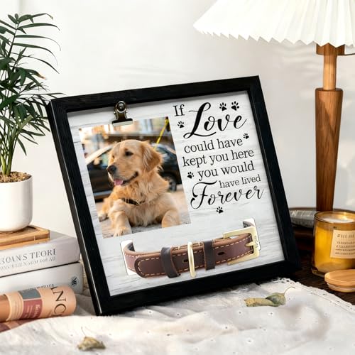Pet Photo Frame with Collar Holder, Wooden Pet Keepsake Frame, Dog and Cat Remembrance Display for Tabletop or Wall Decor